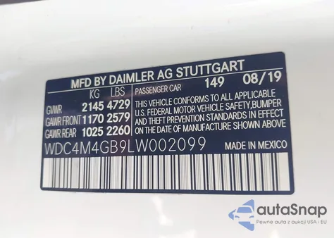 2020 Mercedes-Benz Glb 250 from USA, damaged, VIN WDC4M4GB9LW002099